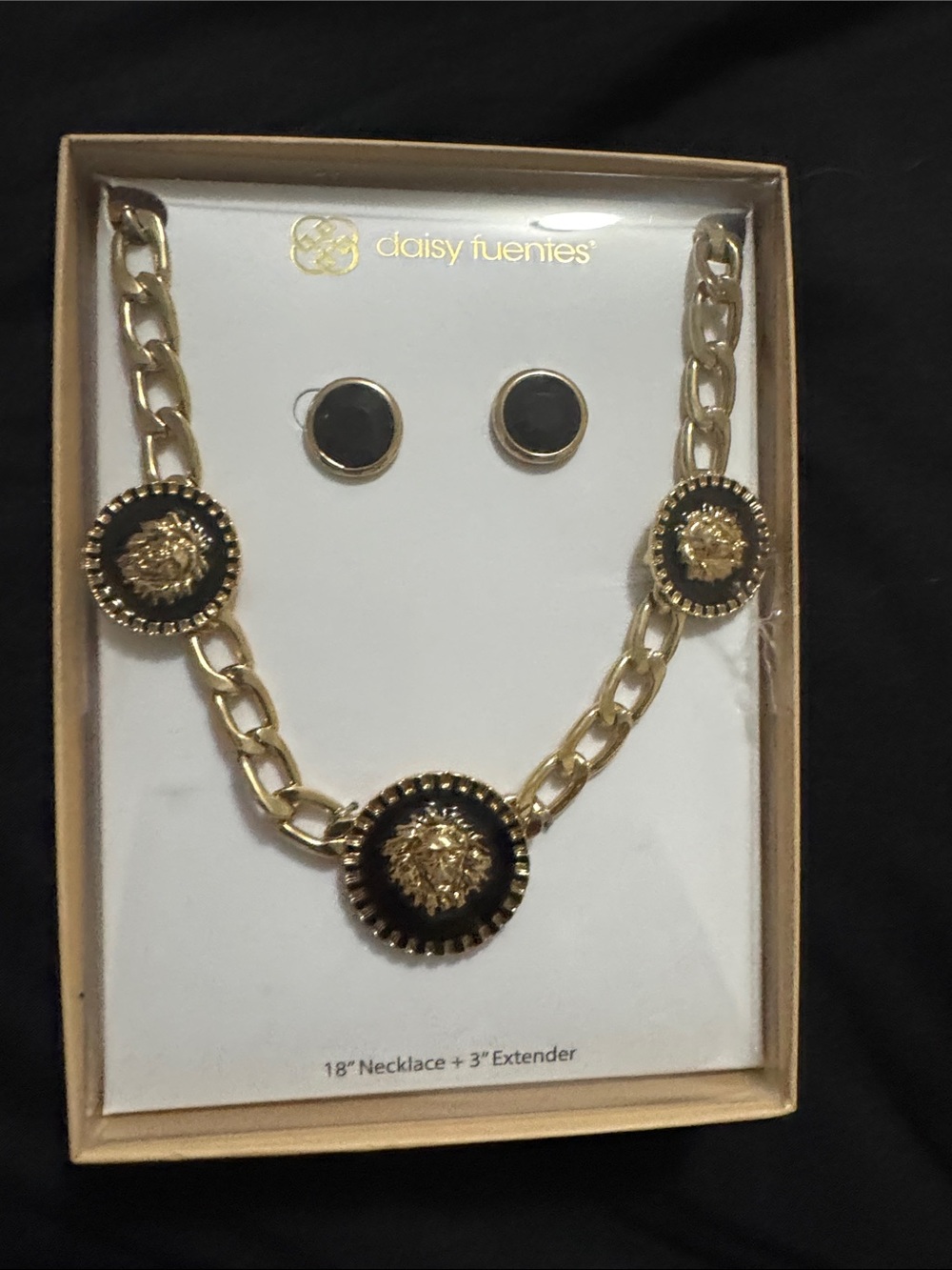 Daisy Fuentes Gold and Black Medallion Necklace with Matching Studs